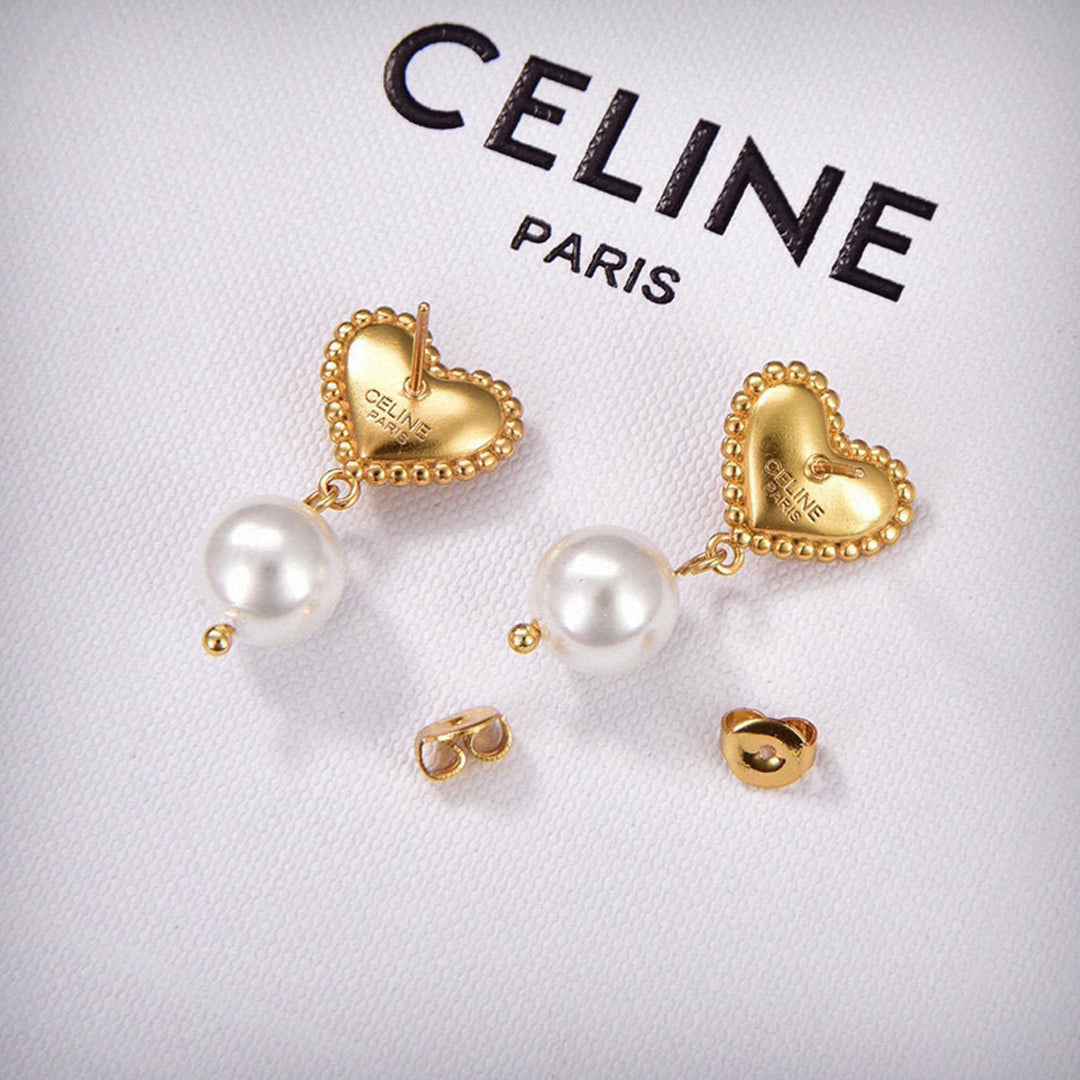18K Celine Heart Pearls Earrings