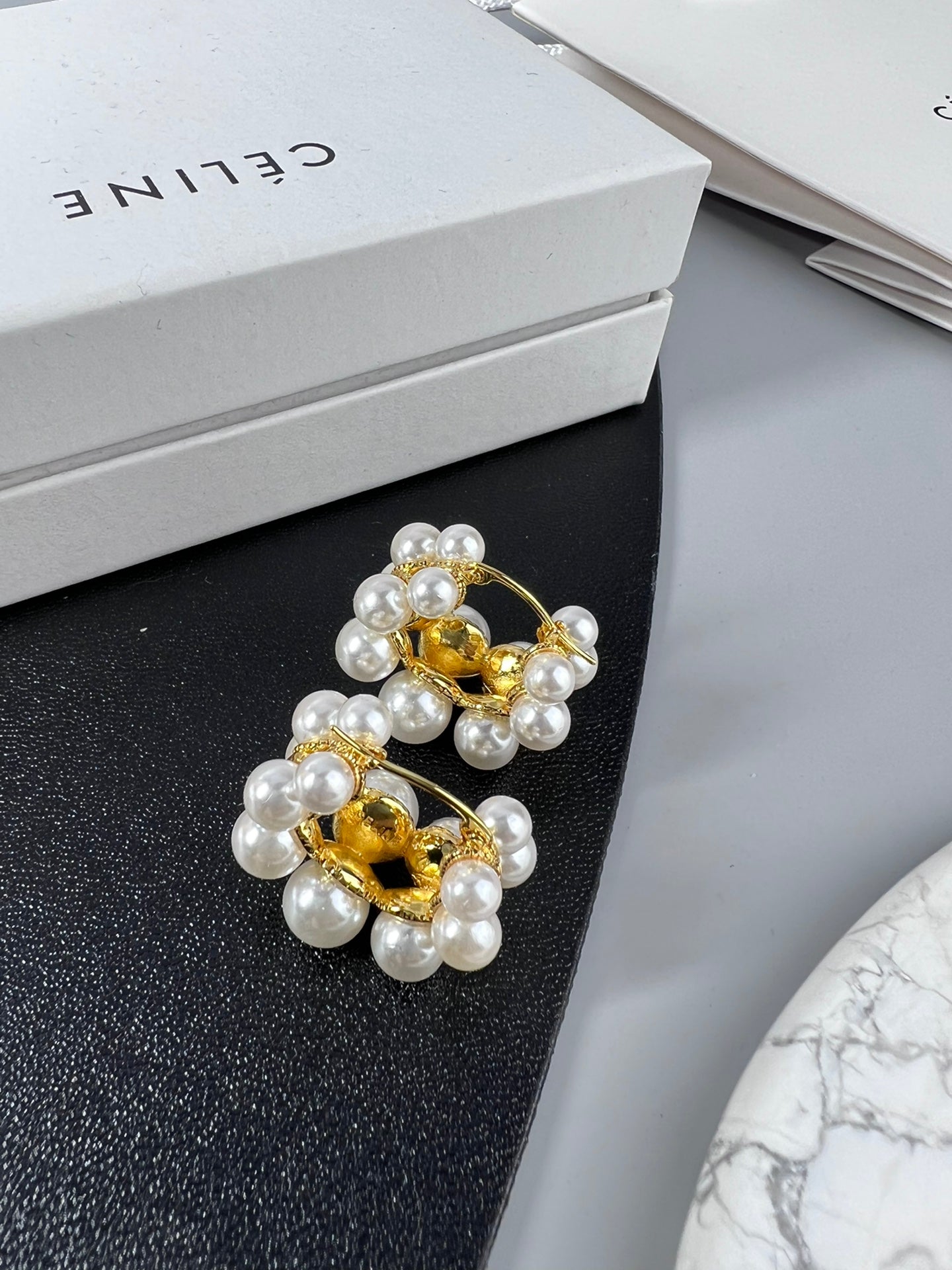 18K Celine Two-Rows Pearl Earrings