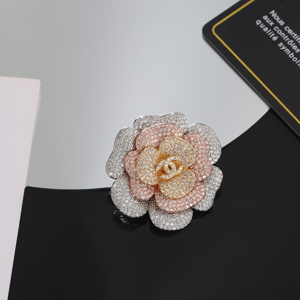 18K  Chanel Camellia Pink Diamonds Brooch