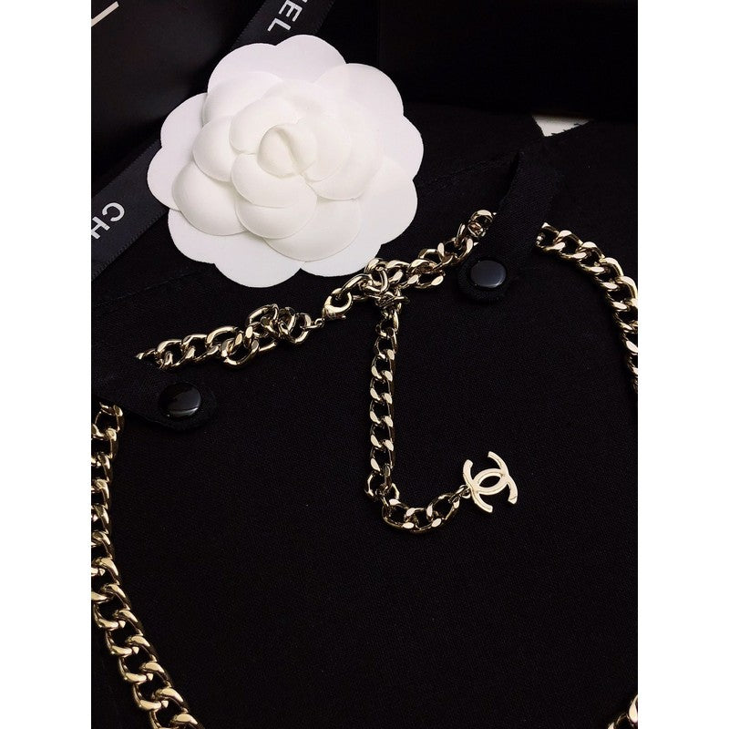 18K  Chanel 22S Big Black Logo Necklace